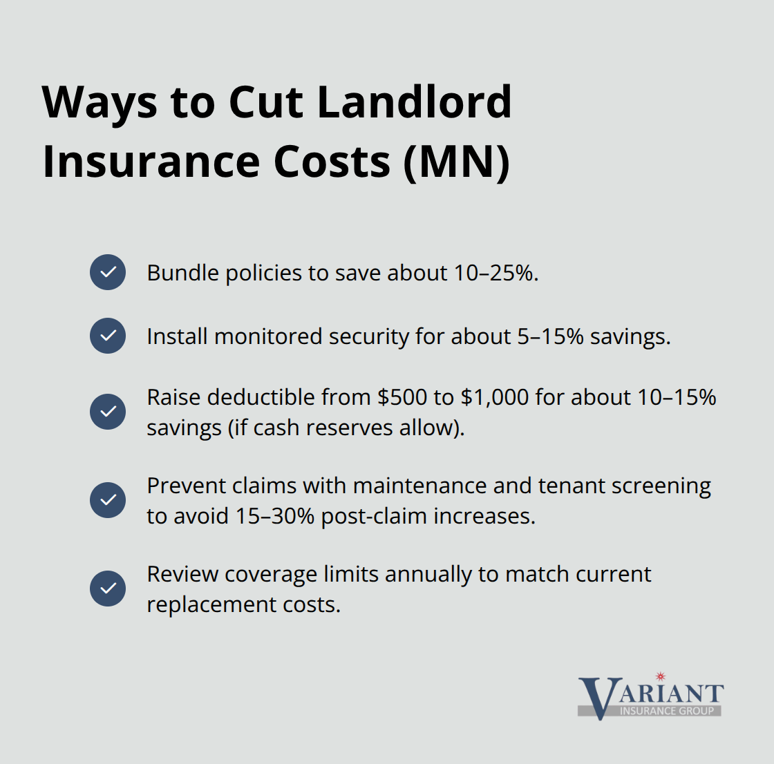 Checklist of actionable steps Minnesota landlords can take to reduce insurance premiums. - Landlord insurance Minnesota rates