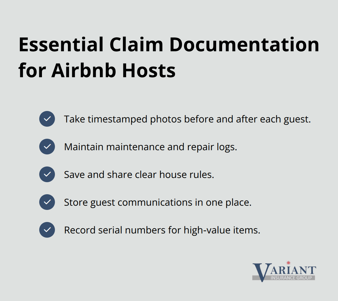 Checklist of documentation items Airbnb hosts should keep for insurance claims. - airbnb host insurance