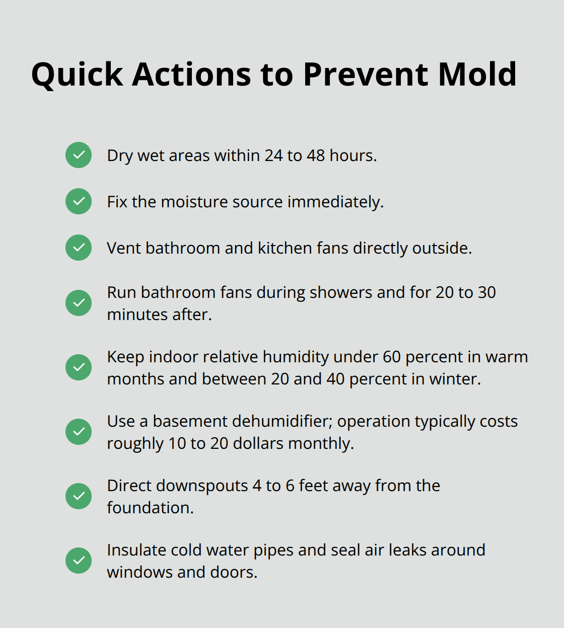 Checklist of immediate steps to reduce moisture and stop mold growth - does homeowners insurance cover mold damage