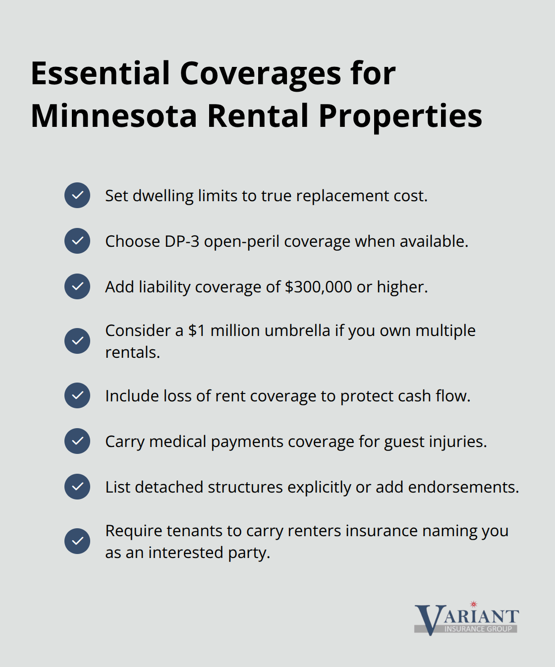 Checklist of core landlord insurance protections to consider in Minnesota