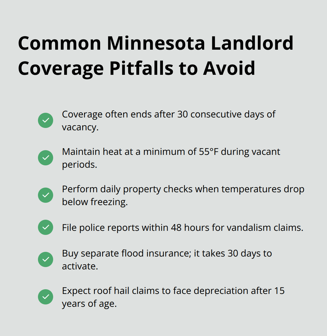 Checklist of common exclusions and requirements in Minnesota landlord insurance