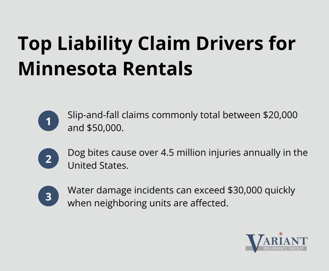 Compact list highlighting leading liability claim types and typical costs for Minnesota rental properties. - liability insurance for rental property
