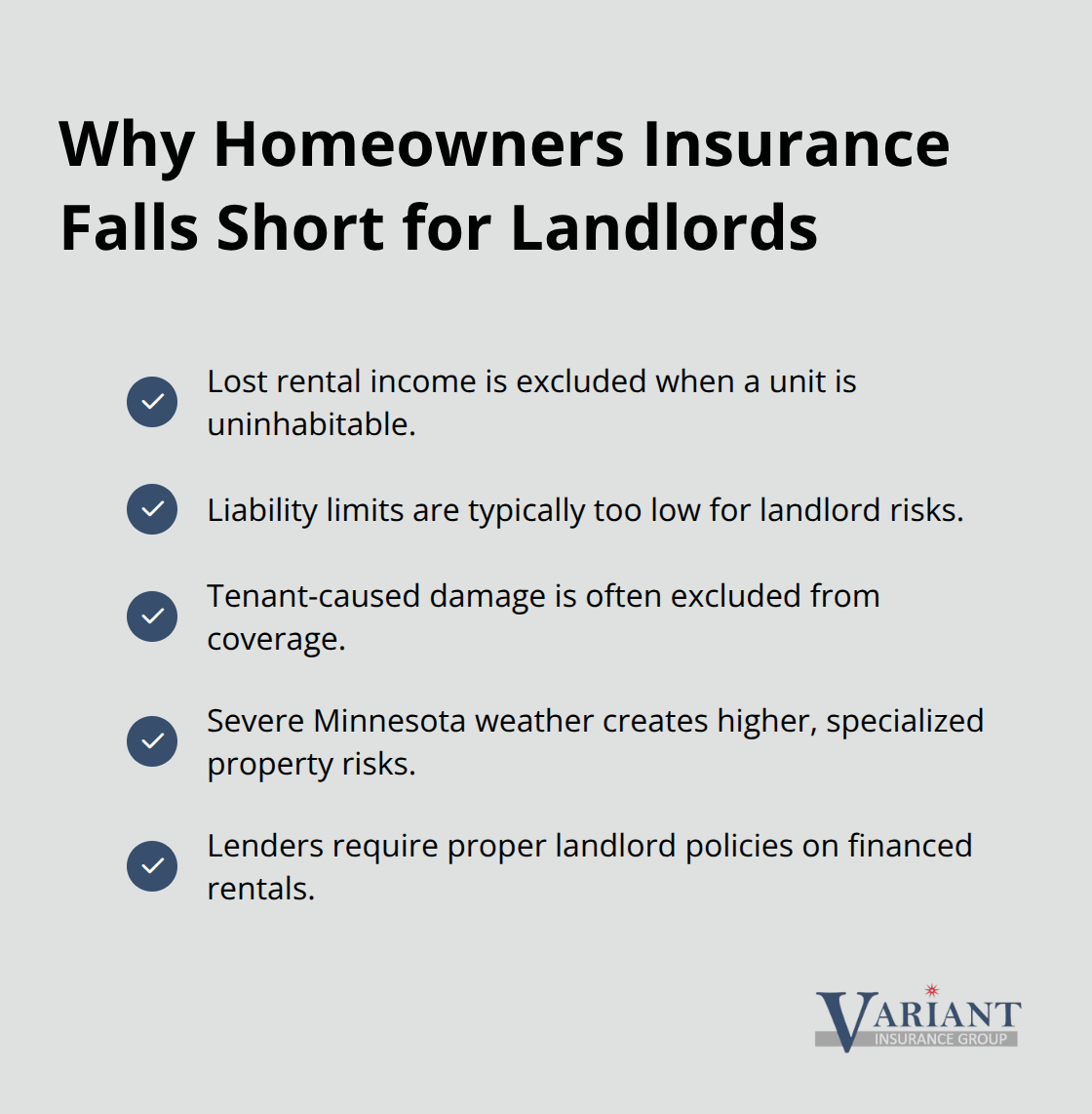 Key reasons homeowners insurance does not adequately protect Minnesota rental properties