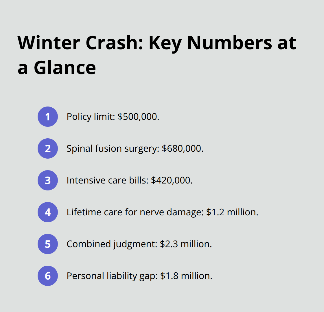 Compact list of key costs and liabilities from a Minnesota winter auto accident case